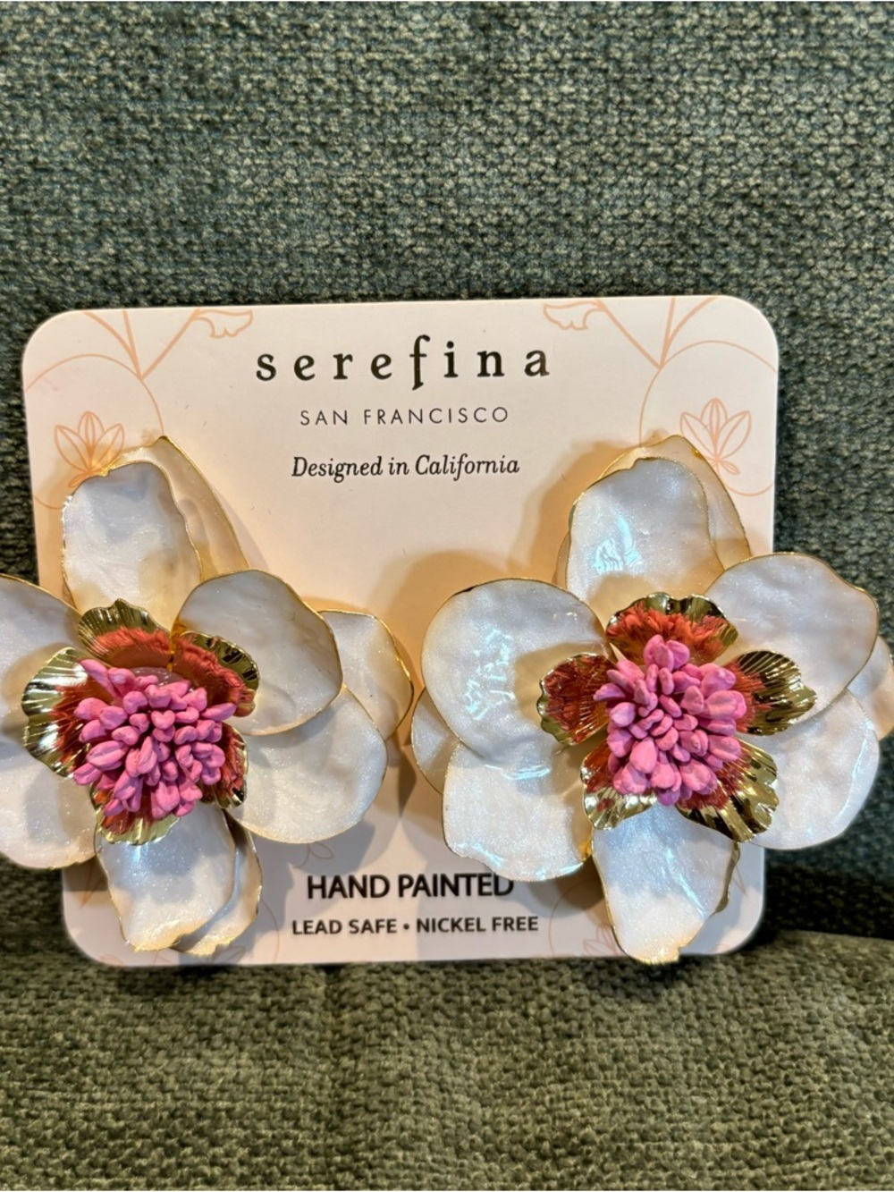 Serefina White & Pink Floral Statement Summer Earrings